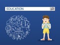 A little boy with education search engine bar illustration design.vector