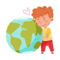 Little Boy Embracing Globe Sphere as Protection Sign Vector Illustration Royalty Free Stock Photo