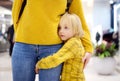 Little boy embrased his mother. Shyness, fears, anxiety Royalty Free Stock Photo