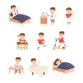 Little Boy Engaged in Daily Activity and Everyday Routine Vector Set