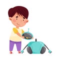 Little Boy Engineering and Creating Robot Vector Illustration