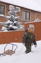 Little boy enjoy winter outdoor