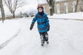 Little boy enjoying ice skating in winter season Royalty Free Stock Photo