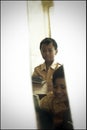 Little Boy Expressions at Temporary School in Evacuation Barracks After Eruption of Merapi Mountain Royalty Free Stock Photo