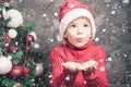 Little boy fairy blowing fairy magical glitter, stardust at Christmas Royalty Free Stock Photo