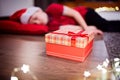 Little boy fell asleep while waiting for Santa Claus Royalty Free Stock Photo