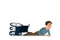 Little boy fell off wheelchair sitting on the floor. Vector illustration