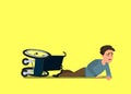 Little boy fell off wheelchair sitting on the floor. Vector illustration