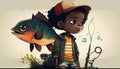 Little boy fisher and big fish Royalty Free Stock Photo