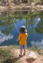 Little boy fishing in a pond Royalty Free Stock Photo