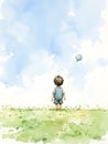 A little boy flies a kite in the sky, mourning the balloons that