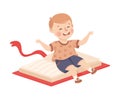 Little Boy Flying on Book Ready to Study Vector Illustration Royalty Free Stock Photo