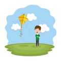 Little boy flying kite in the field Royalty Free Stock Photo