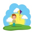 little boy flying kite in the field Royalty Free Stock Photo