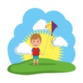 little boy flying kite in the field Royalty Free Stock Photo