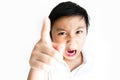 Little boy funny face on white background Royalty Free Stock Photo