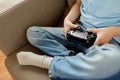 Little boy with gamepad playing video game at home Royalty Free Stock Photo