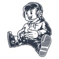 Little boy gamer sticker monochrome