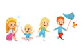 Little Boy and Girl Catching Butterflies and Blowing Bubbles Vector Illustration Set Royalty Free Stock Photo