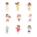 Little Boy and Girl Character Standing and Tell Story or Recite Poetry Vector Illustration Set