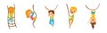 Little Boy and Girl Climbing Ladder and Swinging Rope Vector Set