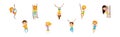 Little Boy and Girl Climbing Ladder and Swinging Rope Vector Set