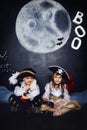 Boy and girl in pirate costumes. Halloween Concept Royalty Free Stock Photo