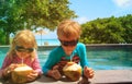 Little boy and girl drinking coconut cocktail on beach resort Royalty Free Stock Photo