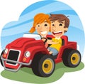 Little boy and girl driving a toy car Royalty Free Stock Photo