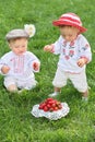 Little boy and girl eating Royalty Free Stock Photo