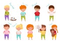 Little Boy and Girl Feeling Sorry and Expressing Regret for Bad Thing Vector Set