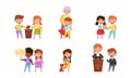 Little Boy and Girl Giving Oath on Bible and Protecting Weak Playing Fair and Honestly Vector Illustration Set