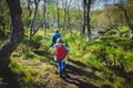 Little boy and girl hiking in nature, Norway travel Royalty Free Stock Photo