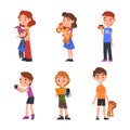 Little Boy and Girl Holding Favorite Toy Vector Set Royalty Free Stock Photo