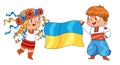 Little boy and girl holding the flag of Ukraine Royalty Free Stock Photo