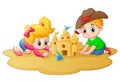 Little boy and girl making sandcastle at beach Royalty Free Stock Photo
