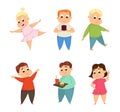 Little Boy and Girl with Overweight and Body Fat Vector Set