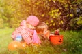 Little boy and girl play with autumn leaves in nature Royalty Free Stock Photo