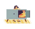 Little Boy and Girl Playing Hide and Seek Game Sitting in Cupboard Vector Illustration Royalty Free Stock Photo