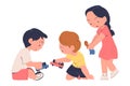 Little Boy and Girl Playing Toy Car and Doll Being at Kindergarden Vector Illustration Royalty Free Stock Photo