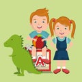 Little boy and girl playing with toys characters Royalty Free Stock Photo