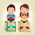 Little boy and girl playing with toys characters Royalty Free Stock Photo