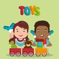 Little boy and girl playing with toys characters Royalty Free Stock Photo