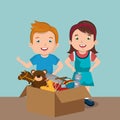 Little boy and girl playing with toys characters Royalty Free Stock Photo