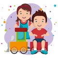 Little boy and girl playing with toys characters Royalty Free Stock Photo