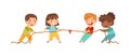 Little Boy and Girl Playing Tug of War or Rope Pulling Testing Strength Vector Illustration