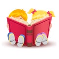 Little boy and girl reading book over white background. Royalty Free Stock Photo