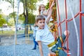 Little boy and girl in rock climbing gym Royalty Free Stock Photo