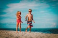 Little boy and girl run play at beach Royalty Free Stock Photo