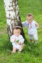 Little boy and girl in russian folk Royalty Free Stock Photo